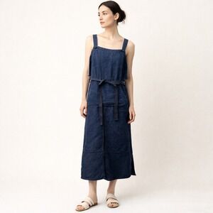 45R 45rpm Studio Japan Indigo 100% Linen Pinafore Wrap Dress Blue Size 0 / XS